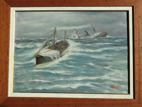Uno de los cuadros pintados por mi abuelo sobre su propio naufragio